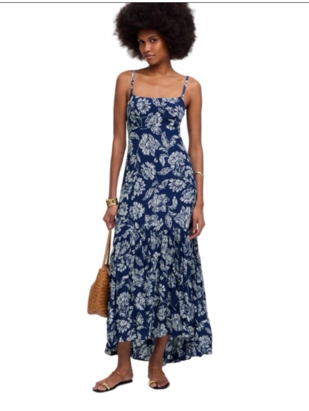 NWOT Madewell Navy and White Floral Maxi Dress - Spaghetti Straps